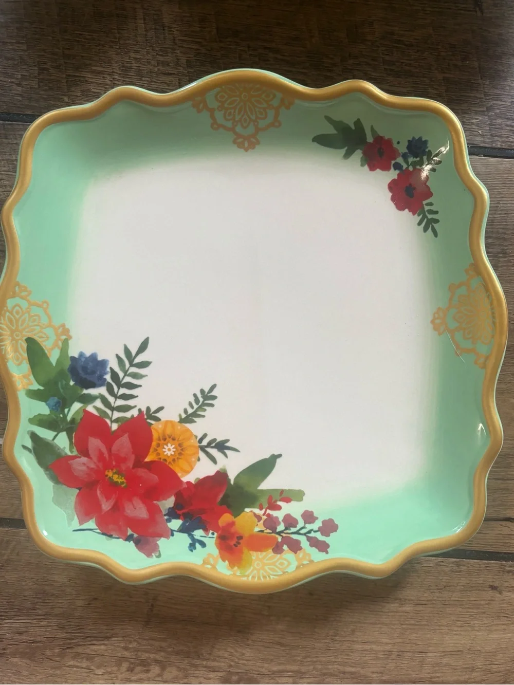 Pioneer Woman Holiday Charm 3 Pc Serving Set 2 Bowls & Platter Mint Floral Gold